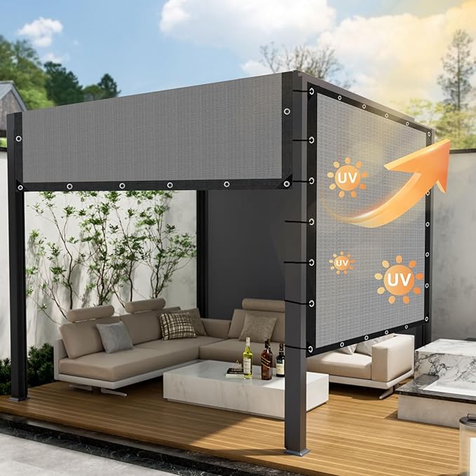 Sun Shade Cloth with Grommets,90% UV Protection Shade Fabric,Pergola Shade Cover Canopy Fence Privacy Screen Balcony,Sunshades for Patio Pergola Garden Backyard Porch Outdoor,Grey-3x6FT