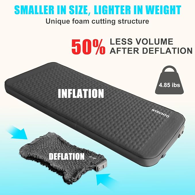 Self Inflating Sleeping Pad with Electric Pump, 4" Thick Ultralight Memory Foam Camping Mattress, Telescopic & Compact, Fast Inflate Insulated Camping Air Mats for Car Travel/Tent/Cot, Grey