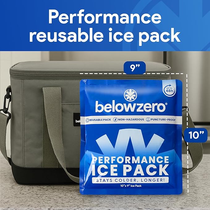 Below Zero Prefilled Reusable Ice Packs for Coolers | Long Lasting Freezer Ice Blocks for Camping, Lunch Bags & More | 48 Hour Cooler Ice Pack Technology
