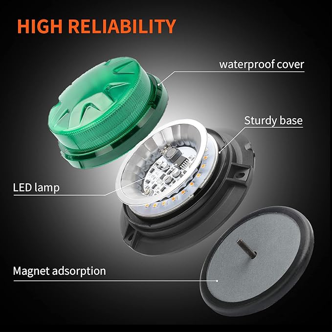 Green Led Emergency Strobe Beacon Lights with Magnetic Mount and 8 Flash Models Warning Safety Flashing Rooftop Signal Lamps for Vehicles Forklift Truck Tractor Golf (24-LED 12V-24V)