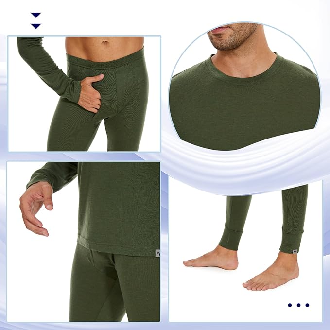 MERINNOVATION Merino Wool Base Layer Set for Men 100% Merino Wool Thermal Underwear Long Sleeve