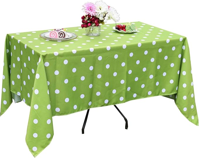 Poise3EHome 60X120 Outdoor/Indoor Waterproof Spillproof Rectangle Tablecloth for Camping Picnic Party Patio Table Spring, Green Polka Dot