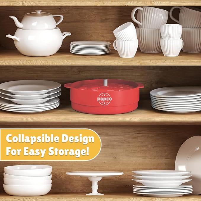 POPCO Silicone Popcorn Maker - Microwave Popcorn Popper - Collapsible Bowl, Heat-Resistant, Easy to Clean, Ideal for Family Movie Nights, 15-Cup Capacity - Transparent Red