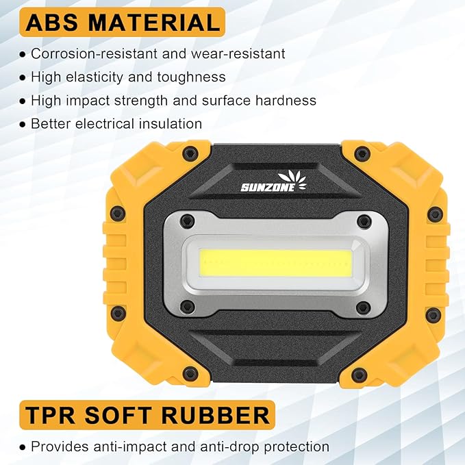 Sunzone LED Work Light, Rechargeable Magnetic Flood Lights with Stand, Waterproof Portable Job Site Lighting for Camping, Fishing, Hiking, Car Inspection with Emergency Mode (2 Pack)