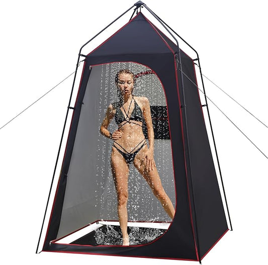 Camping Shower Tent, Portable Outdoor Privacy Shelter for Showering & Changing, 7.2 FT Easy-Setup Toilet Tent with Floor & UPF 50+, Ideal for Hiking, Fishing, Beach