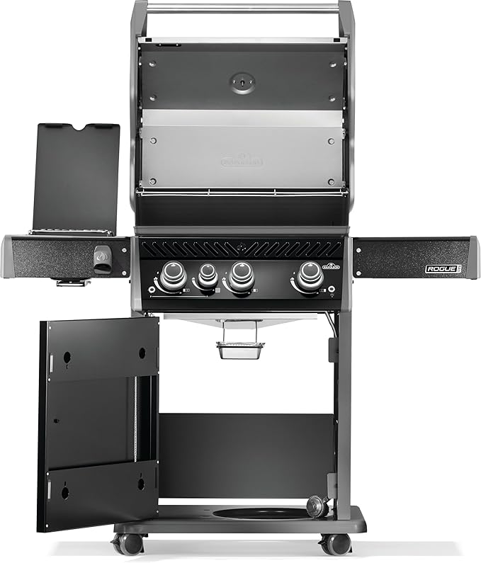 Napoleon Rogue PRO 425 Natural Gas Grill with Infrared Side Burner, Black, Durable 4-Burner Outdoor BBQ