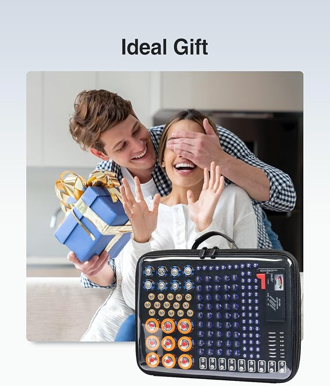 Luxtude Battery Organizer Storage Case with Tester, Clear Battery Storage Organizers Holds, Hard Batteries Holder Organizers, Portable Batteries Case Organizer (Black Large)