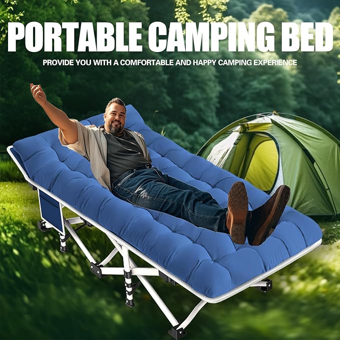 Cot Camping Cot with Thick Pad Cots for Sleeping Camping Bed Folding Cot 450LBS(Max Load) Comfortable Double Layer Oxford Heavy Duty with Carry Bag for Home Outdoor Travel