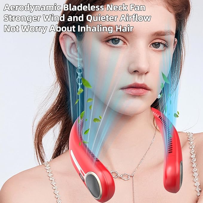 Portable Neck Fan,Gift Ideas,Personal Wearable Bladeless Fan,360° Cooling,LED Display,4-Speeds,6000mAh Rechargeable,Powerful Wind,Outdoor Travel Camping,Birthday Gifts for Men Women Dad Mom (Red)
