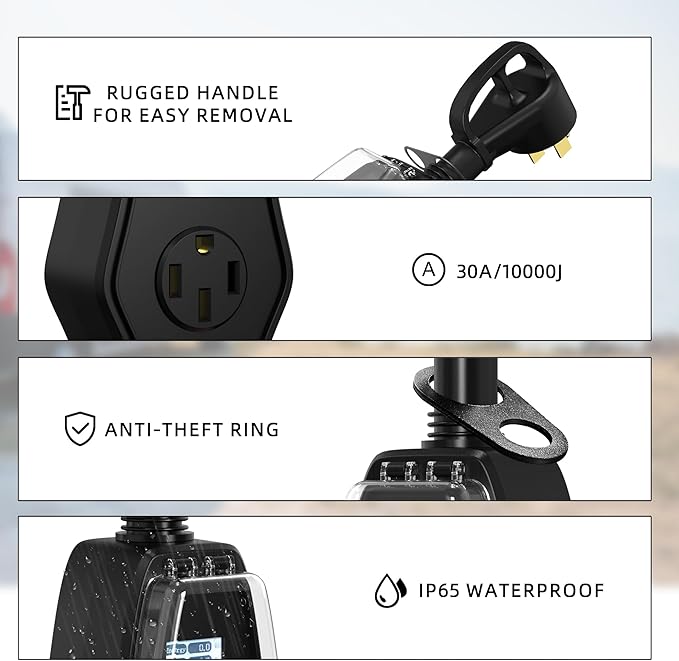 RV Surge Protector 50 Amp with Extra Replacement Module, 1.77" Smart LED Display, 12000 Joules Circuit Analyzer, Waterproof Design with Oversized Cover for Camper & Trailer Power Plug