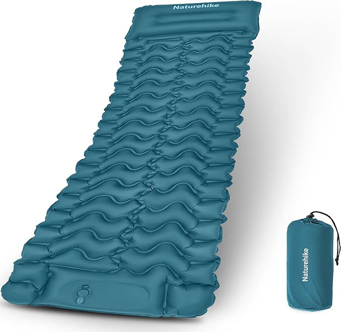Naturehike Camping Sleeping Pad, Ultralight Inflatable Sleeping Mat with Pillow Built-in Foot Pump, 2.6 Inch Lightweight Air Mattress for Backpacking, Hiking, Traveling