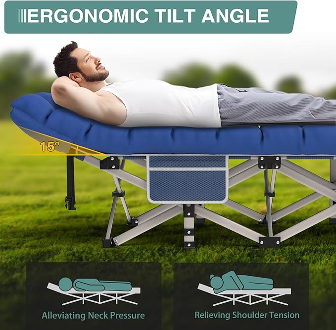 ZENPETIO Folding Camping Cot for Adult, 28In Portable Sleeping Cot with Mattress, Outdoor Heavy Duty Cot Bed for Camp with Carry Bag, Max Loading 500lbs for Home, Office, Camp, Travel, Vacation