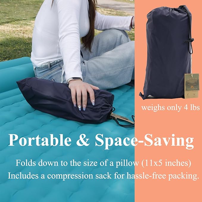 Double Camping Sleeping Pad 2 Percon, Ultralight Camping Mat with Pillow Built-in Foot Pump Inflatable Sleeping Pads Compact for Hiking Traveling Tent