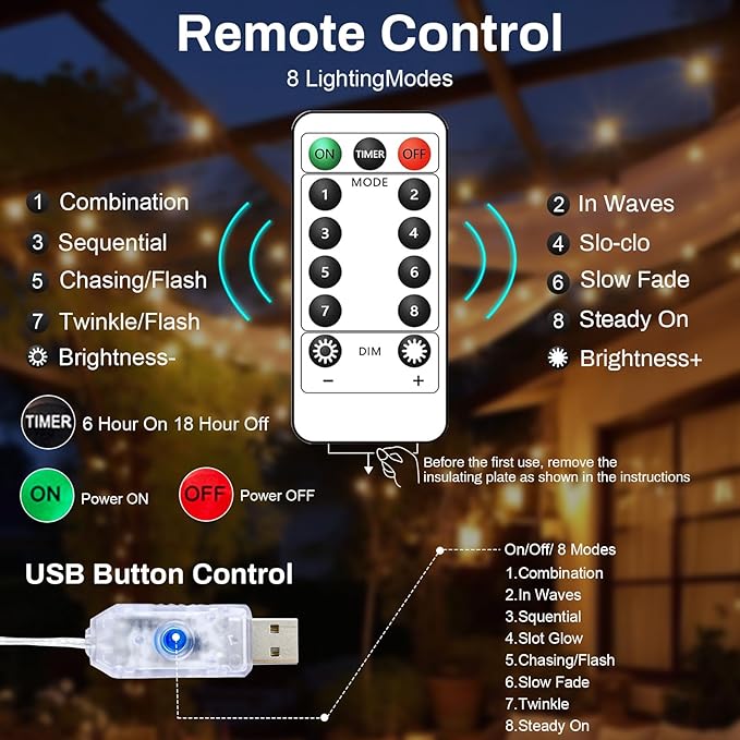 50LED Fairy Lights USB & Battery Powered 2Pack, 16FT Warm White Mini String Light with 8 Modes & Timer, Cuttable Copper Wire Waterproof Twinkle Light Indoor Outdoor for Bedroom Wedding Christmas Decor