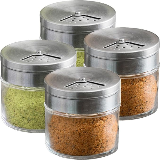 4-Pack 3oz Glass Spice Seasonings Shaker With Adjustable Lid