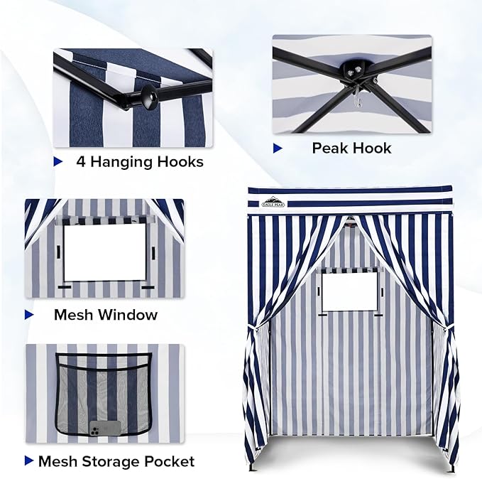 EAGLE PEAK Flex Compact 5x5 Pop-up Canopy Changing Room, Portable Privacy Dressing Room for Indoor Fashion Photoshoots, Camping, or Pool, White/Blue