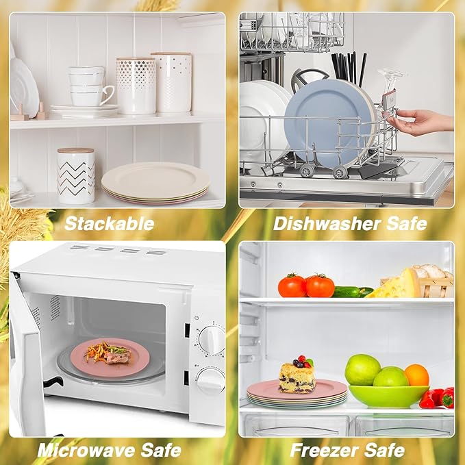 shopwithgreen 10 Inch Wheat Straw Dinner Plates, 6 Pack Unbreakable Sturdy Plastic Reusable Plates, Microwave and Dishwasher Safe Plates Set, Non-Toxic, BPA Free