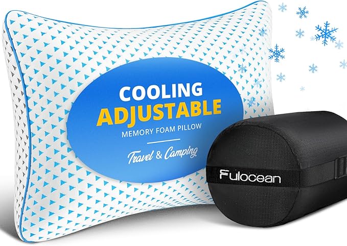 Small Cooling Shredded Memory Foam Pillow for Travel & Camping, Compressible Adjustable Gel Bed Pillow Washable Cover, Medium Firm Neck Lumbar Support, Ideal Sleeping,Car,Airplane,Toddler,Backpacking