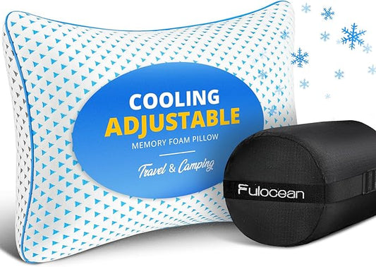 Small Cooling Shredded Memory Foam Pillow for Travel & Camping, Compressible Adjustable Gel Bed Pillow Washable Cover, Medium Firm Neck Lumbar Support, Ideal Sleeping,Car,Airplane,Toddler,Backpacking
