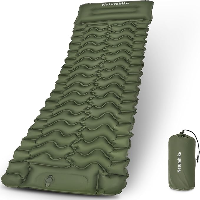 Naturehike Camping Sleeping Pad, Ultralight Inflatable Sleeping Mat with Pillow Built-in Pump, 2.6 Inch Lightweight Air Mattress for Backpacking, Hiking, Traveling