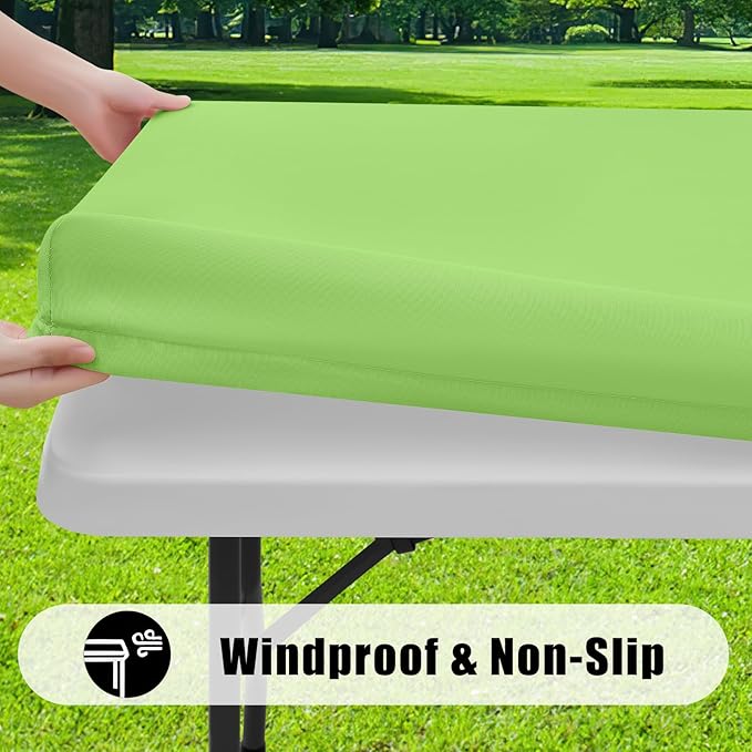 Smiry 2 Pack Rectangle Picnic Table Cloth, Waterproof Elastic Fitted Tablecloths, Washable Polyester Rectangular Patio Table Cover for Camping, Indoor and Outdoor (Lime Green, 30"x72")