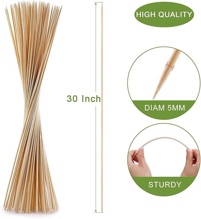 200 PCS Bamboo Marshmallow Roasting Sticks, SMores Skewers for Fire Pit, Extra Long 30 Inch Heavy Duty 5mm Thick Wooden SMores Sticks for Open Fire Pits Roaster Barbecue Hot Dog Camping Kebab Sausage