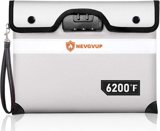 Upgraded 6200°F Fireproof Money Bag with Lock, Fireproof Bag w. Zipper/Reflective Strip, 9 Layers of Heat Insulated Material, Water Resistant Fire Proof Money Bag for Cash, Fire Bag for A5 documents