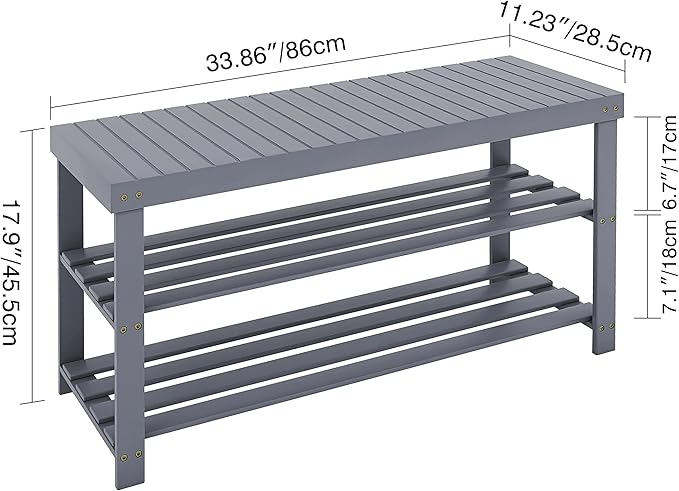 SMIBUY Bamboo Shoe Rack Bench, 3-Tier Shoe Organizer Storage Shelf for Entryway Hallway Bathroom Living Room (Grey)