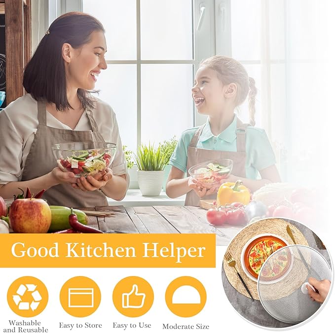 Gerrii 6 Pcs Metal Mesh Food Cover Outdoor Mesh Food Tents Dome Screen Plate Covers for Dinner Plates Reusable Fruit Fly Nets Picnic Umbrella for Table, BBQ, Camping, Party (White,14 Inch)