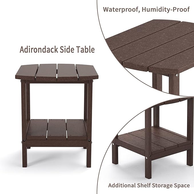 TORVA Patio Adirondack Side Table, Outdoor End Tables All-Weather Resistant HDPE Humidity-Proof Long Time Use for Deck, Lawn,Garden, Porch, Backyard End Table（Brown Color）(2 Tier)
