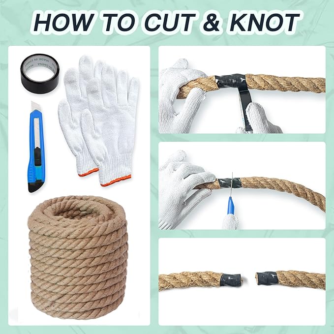 48 feet 1Inch Thick Manila Rope, JANNO Natural Twisted Hemp Rope for Tug War Home Garden Decorating, Hammock, Railings, Landscaping, Boat Fixing, Packing, DIY Arts Crafts, Cat Scratching Post and More