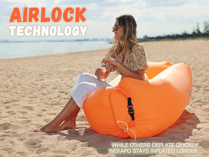 WEKAPO Inflatable Sun Lounger, Air Sofa, Hammock, Portable, Waterproof and Leak-Proof, Ideal for Backyard, Beach, Travel, Camping, Picnics and Music Festivals