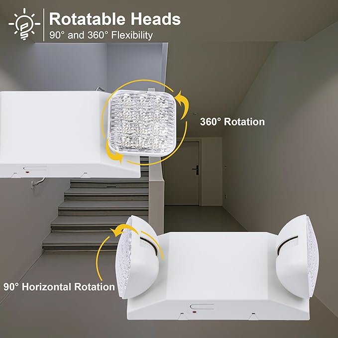 GRUENLICH LED Commercial Emergency Light with Dual Head and Backup Battery, US Standard, AC 120-277V, Hardwired Emergency Light Fixtures for Business Office Power Outages, 2-Pack