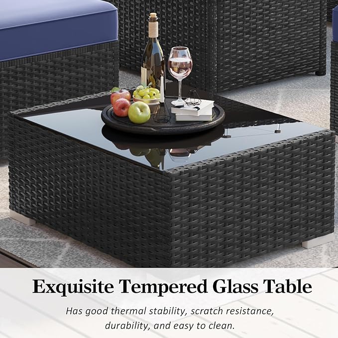 LayinSun 15 Piece Patio Furniture Set with Fire Pit Table, Outdoor Conversation Sets Wicker Rattan Sectional Sofa with Coffee Table