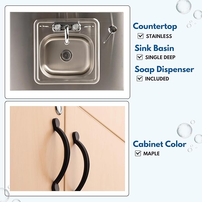 Ozark River Portable Sinks, Advantage S1D, Maple Laminate Cabinet-Stainless Countertop, Hot Water Hand Washing Station with Countertop & Storage Space, Self Contained Sink, Portable Hand Washing Sink