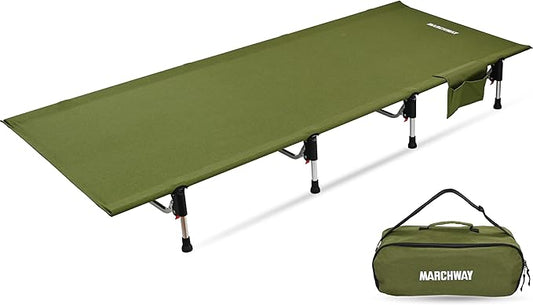MARCHWAY Lightweight Folding Tent Camping Cot Bed with Lever Lock, Easy Setup Portable Compact for Outdoor Travel, Hunting, Hiking, Motorcycling, Support 330Lbs (Army Green)