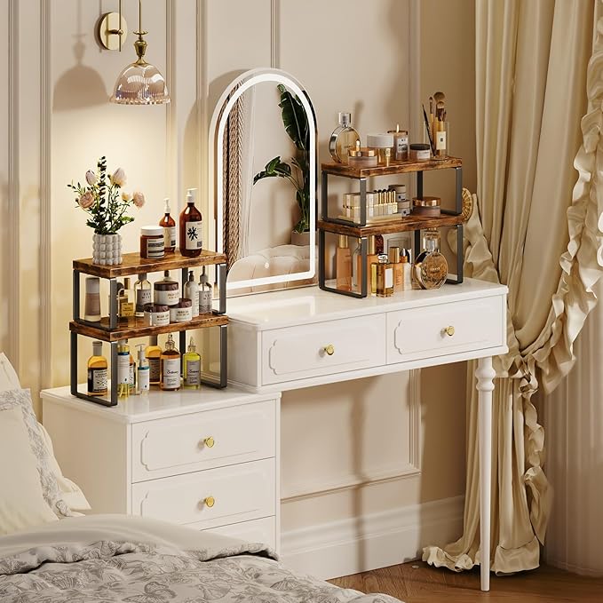 Homeiju Kitchen Cabinet Organizer 15.75'' Width,Set of 4 Cabinet Shelf Organizers,Stackable & Expandable Kitchen Countertop Organizer,Spice Rack for Pantry Countertop Cupboard Cabinet Desk Top