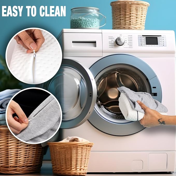 Memory Foam Pillow for Travel and Camping with Extra Cotton Cover – Easy to Carry Portable Bag (White Contour)