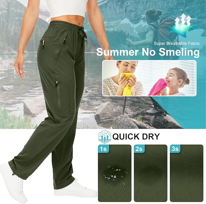 Womens Hiking Pants Quick Dry UPF 50 Lightweight Travel Golf Cargo Safari Pants Zipper Pockets