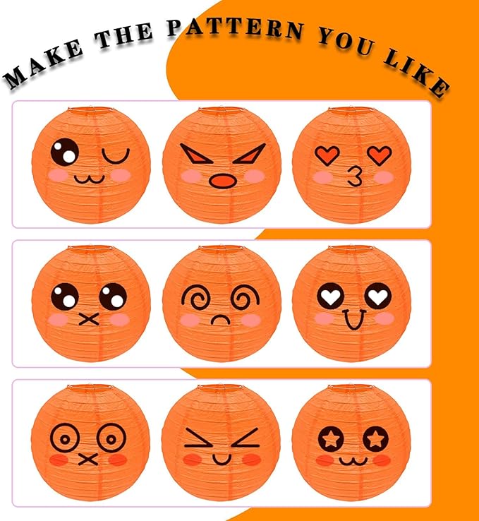 12Pcs Round Paper Lanterns Assorted Sizes (6" 8" 10" 12") for Home Decor, Restaurant, Church, Wedding, Birthday Party Decorations, Hanging Chinese Japanese Paper Lantern Lamps (Orange)