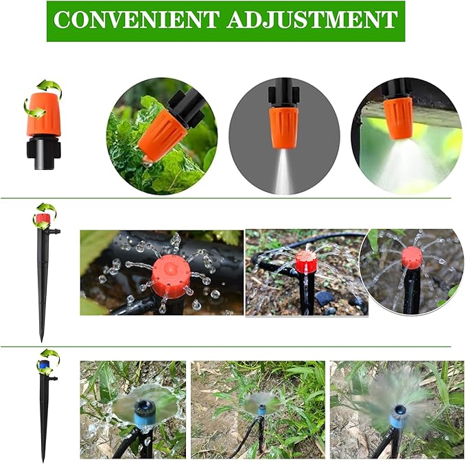 226FT Greenhouse Micro Drip Irrigation Kit Automatic Irrigation System Patio Misting Plant Watering System with 1/4 inch 1/2 inch Blank Distribution Tubing Hose Adjustable Nozzle Emitters Sprinkler