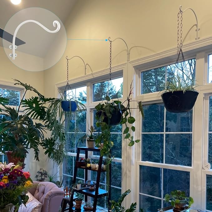 12 Inch Plant Hangers Outdoor 2 Pack White, Heavy Duty Plant Hanging Bracket Hook for Flowers Baskets Planter Pots Bird Feeder Lanterns Wind Chimes Outdoor Indoor