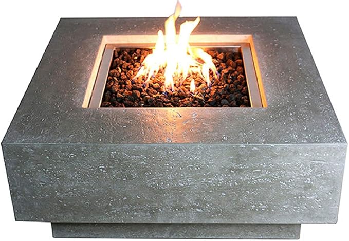 Elementi | Manhattan Gas Fire Pit Cast Concrete 36" Square Fire Table, Outdoor Fire Pit Electronic Ignition | Canvas Cover, Lava Rock Included | Light Gray (Propane Gas)