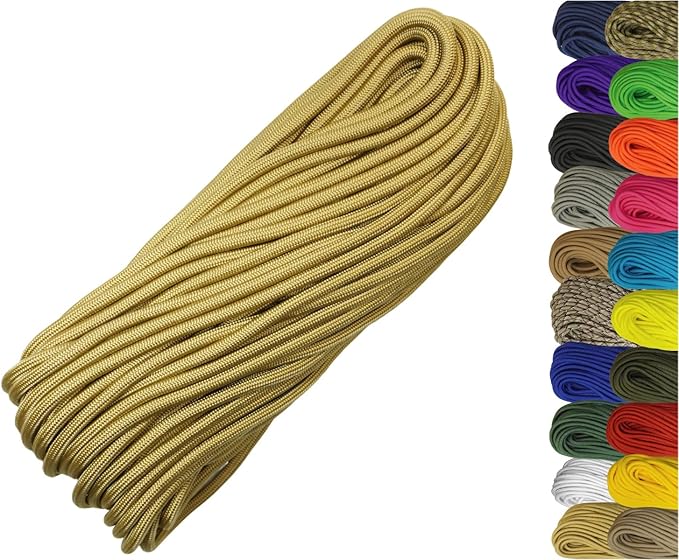 1/4" ParaMax Paracord 100 ft – 1000 lb Type IV Rope for Dog Leashes, Camping, Kayak Anchor - Made in USA - Gold