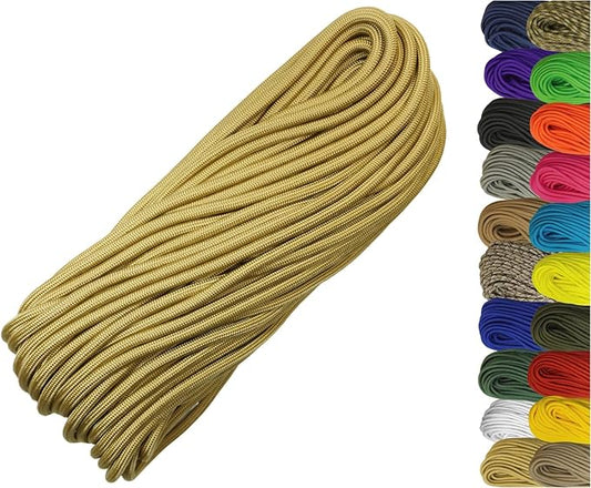 1/4" ParaMax Paracord 100 ft – 1000 lb Type IV Rope for Dog Leashes, Camping, Kayak Anchor - Made in USA - Gold