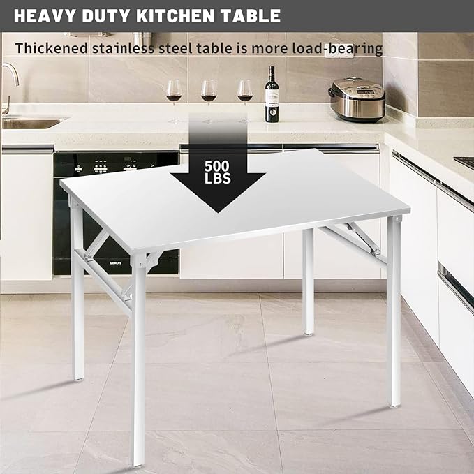 Small Stainless Steel Folding Table, Portable Camp Picnic Party Dining Table No Assembly Sturdy Small Folding Desk Kitchen Prep Table(32" x 16")
