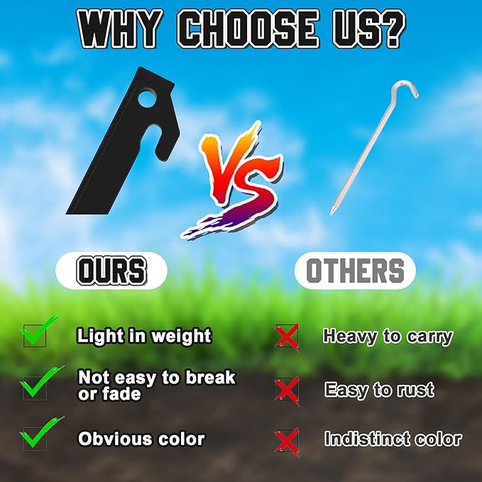 Deekin Plastic Tent Stakes 9 Inch Heavy Duty Tent Pegs Spike Hook Stakes for Summer Beach Garden Decorations Camping Outdoor Lawn Tarp