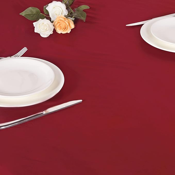 LUSHVIDA Round Waterproof Table Cover Elastic Vinyl Fitted Tablecloth Elastic Edged Plastic Table Cloth (Red, Best for Up to 45"-56" Round)