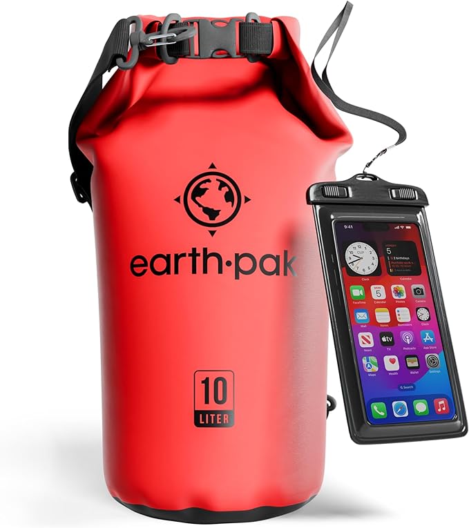 Earth Pak Waterproof Dry Bag - Roll Top Waterproof Backpack Sack Keeps Gear Dry for Kayak with Waterproof Phone Case