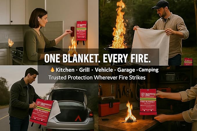 Guardian Pro New 2025 Emergency Fire Blanket for Home and Kitchen - 4 Pack Over 40"x40" Flame Suppression Fiberglass Fire Blankets for House Camping Car Office Warehouse Emergency Survival Safety